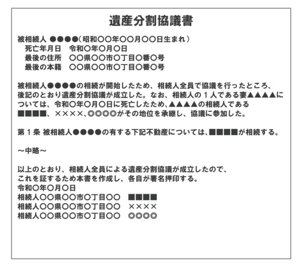 遺産分割協議書の例