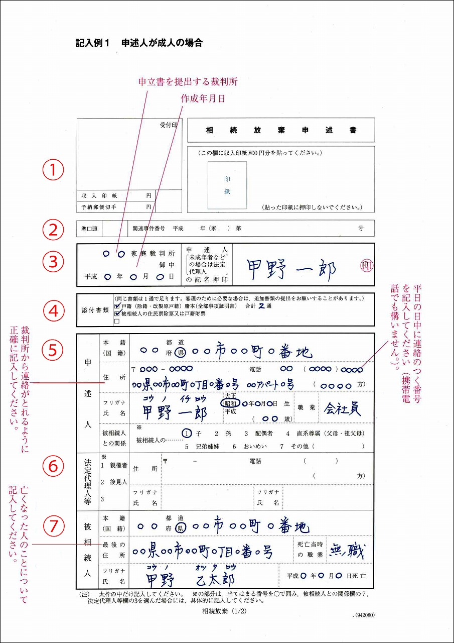 相続放棄申述書_記入例