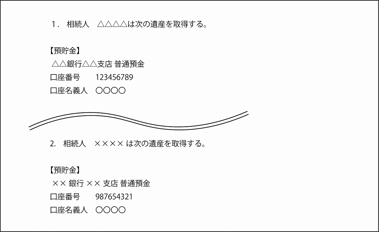 遺産分割協議書（銀行口座）