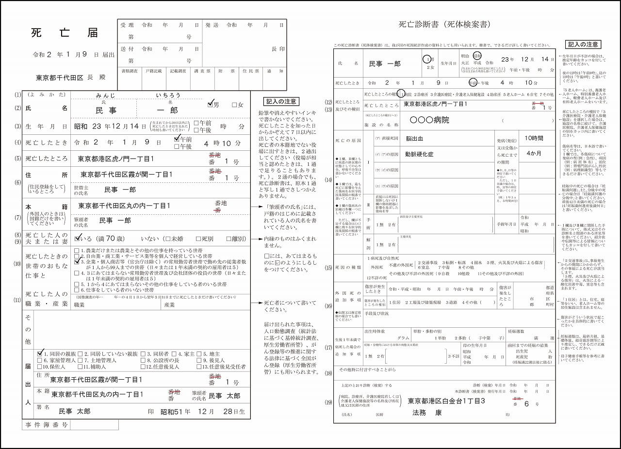 死亡届の見本