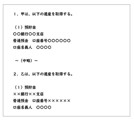 一つの預金を一人で承継する場合の遺産分割協議書の見本