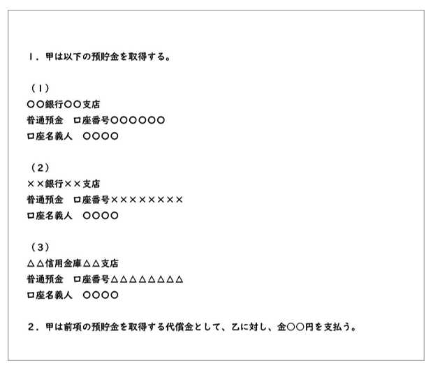 預金を一人が相続して代償分割する場合の遺産分割協議書の書き方の見本
