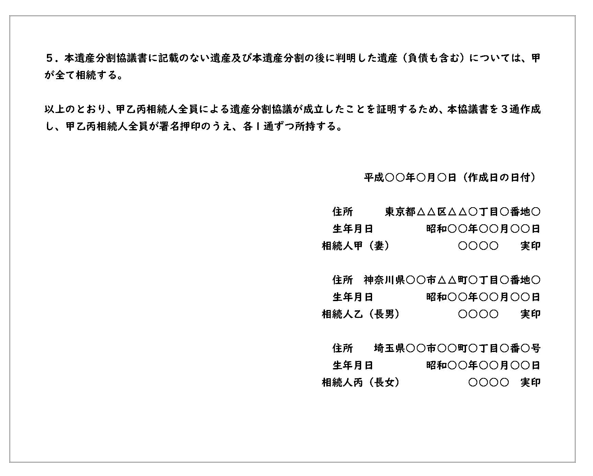 代償分割の遺産分割協議書
